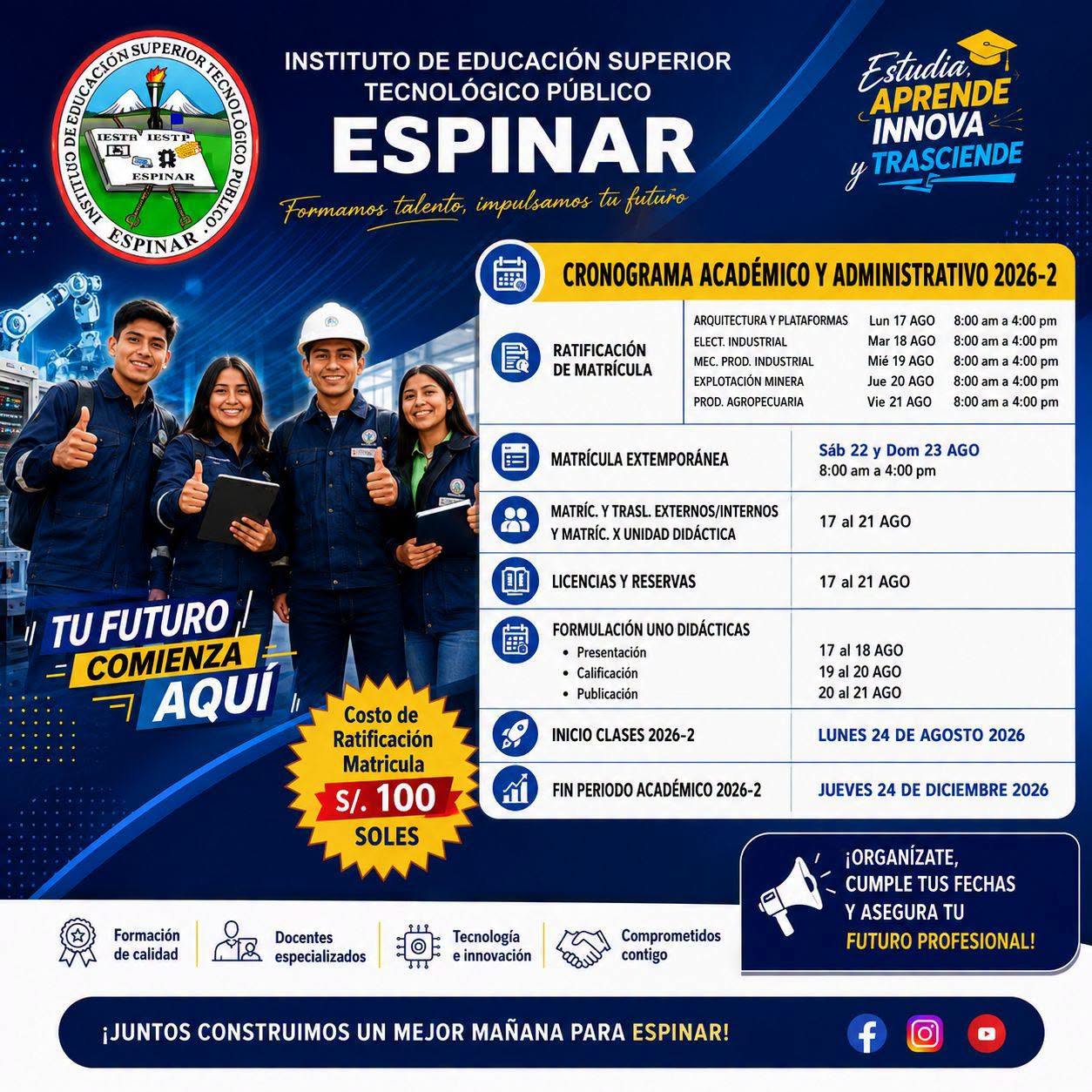 CALENDARIZACIÓN ACADEMICA 2026 II